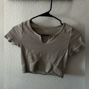 Aura Ribbed Keyhole Crop Top - Taupe